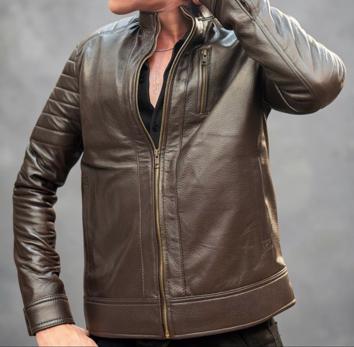 Leather Coffee Brown Men Jacket